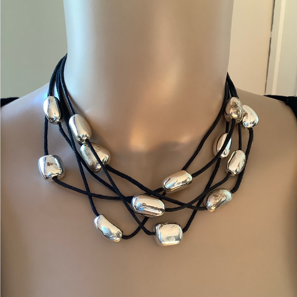 Multi strand necklace metal beads chocker